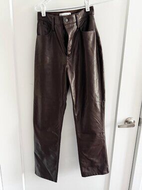 Abercrombie & Fitch Curve Love Faux Leather 90s Straight Pants | Chocolate | Siz